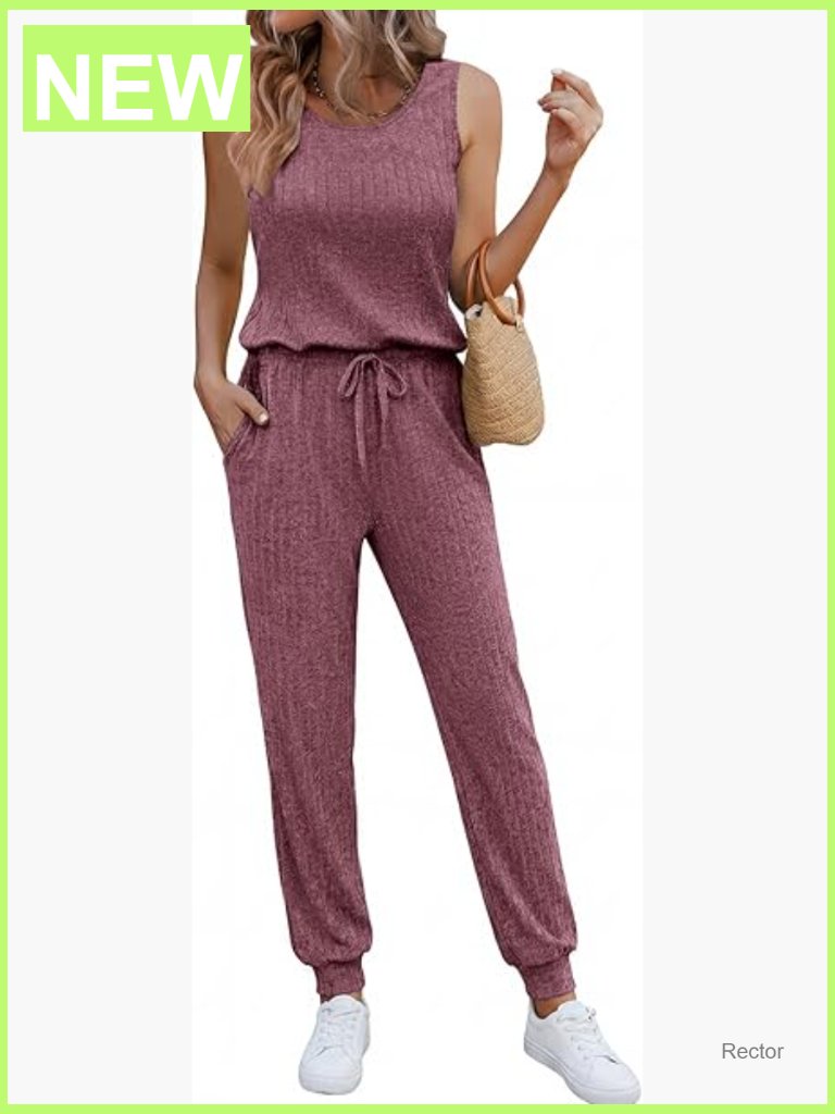 Casual Sleeveless Ribbed Jumpsuit With Pockets - Summer Romper